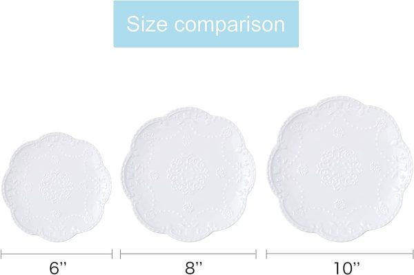 Elegant Round Embossed Lace Plate, Ceramic Serving Plate for Breakfast Afternoon Tea (White, 6-inch) - Image 2