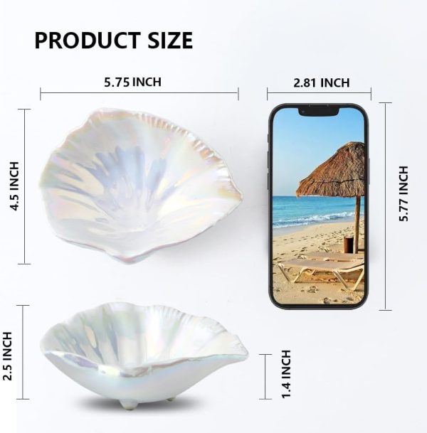 Jewelry Tray, 5.75 Inches Ceramic Jewelry Dish，Shell Trinket Dish, Jewelry Plate as Concrete Home/Coffee Table Décor, Gifts for Woman/Mom/Friends - Image 2