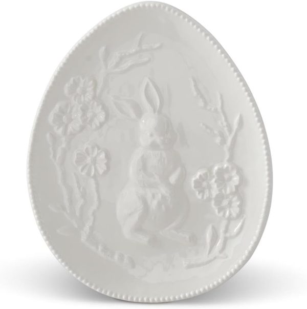 White Ceramic Easter Bunny Rabbit Embossed Egg Plate - Image 2