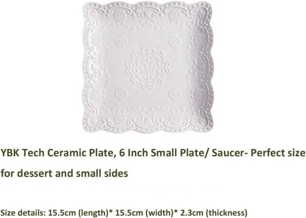Elegant Square Embossed Lace Plate Bone China Dessert Plate Ceramic Plate for Breakfast Afternoon Tea (White, 6-inch) - Image 2