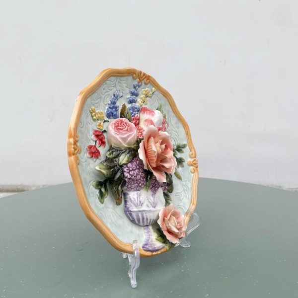 Ceramic Collections Plate, 3D Hand Painted Rose Flower Decorative Tray with Display Stand -8" - Image 2