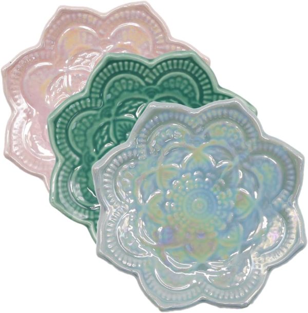 Flower Shape Jewelry Plate Decorative Desktop Tray Mandala Ring Holder Ceramic Jewelry Holder