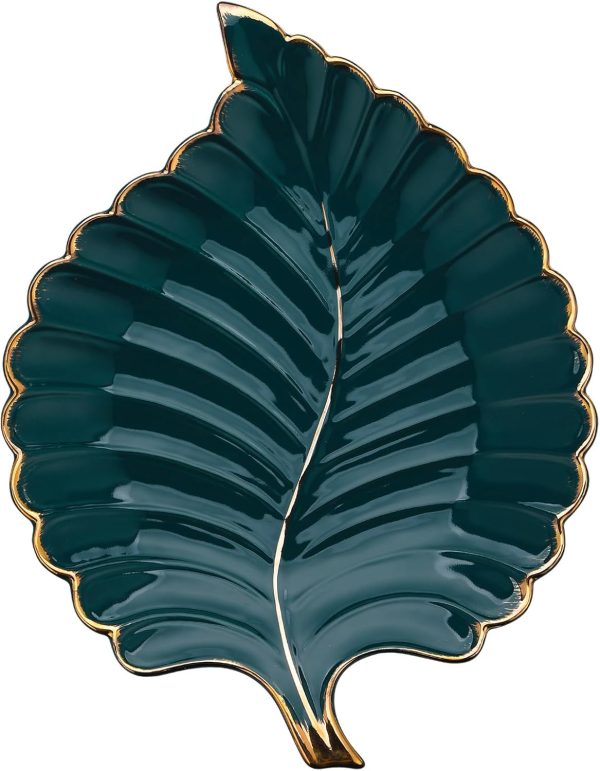 Candy Dishes Decorative, Key Bowl for Entryway Table, Green Ceramic Bowl Decorative, Decorative Bowl for Keys, Leaf Jewelry Plate Tray
