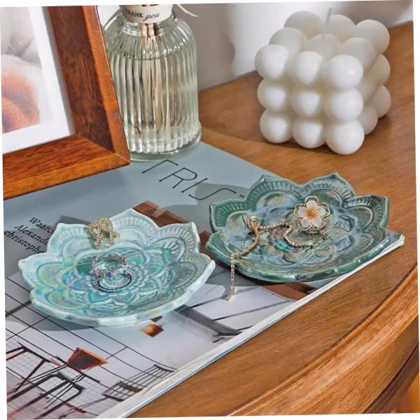 Flower Shape Jewelry Plate Decorative Desktop Tray Mandala Ring Holder Ceramic Jewelry Holder - Image 2