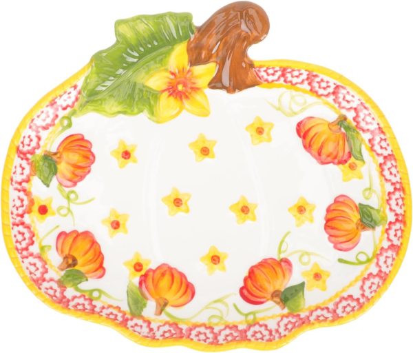 Ceramic Plate Pumpkin Relief Design Decorative Serving Dish for Halloween Decor