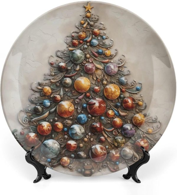 Decorative Relief Painting Ceramic Decorative Plate Bone China Decorative Plates with Display Stand Dinner Plates Art Crafts Ceramic Ornaments for Wall Hanging Decoration