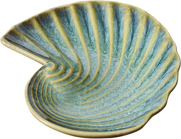 Ceramic Decorative Dish, Small Green Trinket Tray, Jewelry Plate Display Holder, Shell-Shaped Key Bowl for Jewelry Organizer Rings Holder Vanity Candy Decor Gift (8'' Shell)