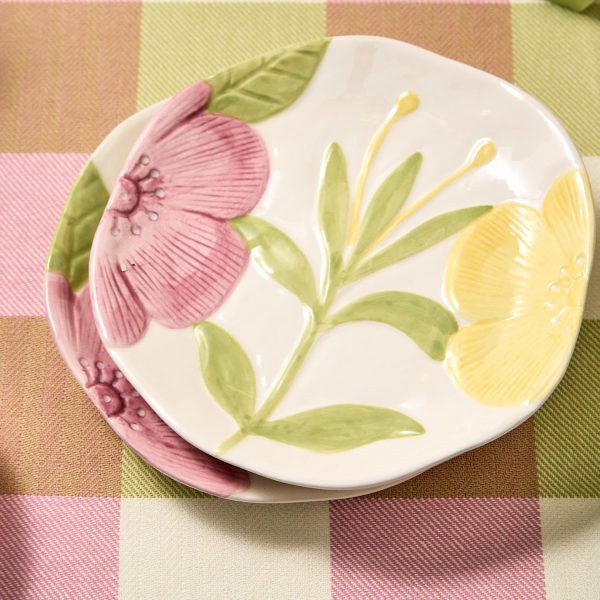 Floribunda Tidbit Plates with Floral Relief Design, 5.75-Inch, Ceramic, Set of 4 - Image 2