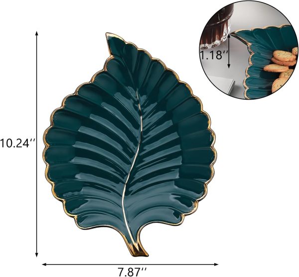Candy Dishes Decorative, Key Bowl for Entryway Table, Green Ceramic Bowl Decorative, Decorative Bowl for Keys, Leaf Jewelry Plate Tray - Image 2