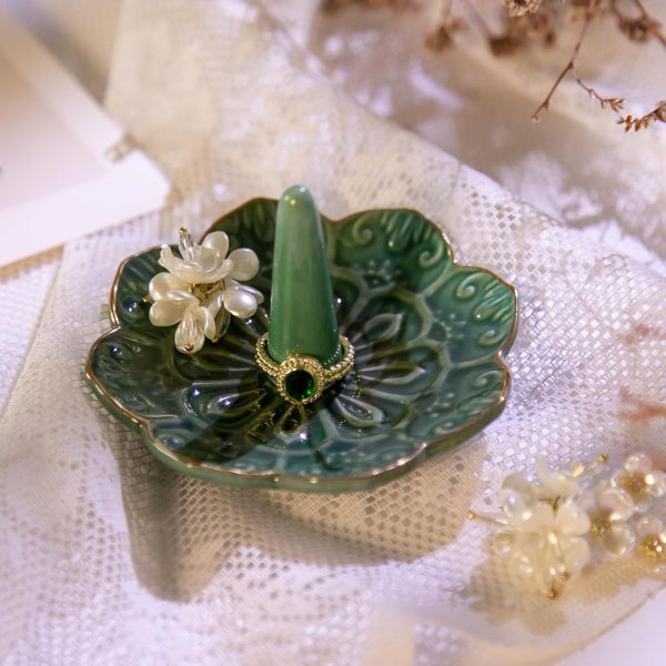 Ceramic Ring Holder Dish for Jewelry, Decorative Mandala Jewelry Tray for Rings Earrings Necklaces Watch Keys, Aesthetic Room Decor, Birthday Engagement Wedding Gifts for Women (Green) - Image 2