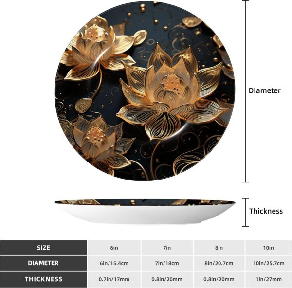 Bone China Decorative Plate 10in Ceramic Dinner Plates Boho Gold Lotus Flowers Decorative Plates Stand Ceramic Ornament Art Crafts Porcelain Plate for Living Room Kitchen Table Home - Image 2