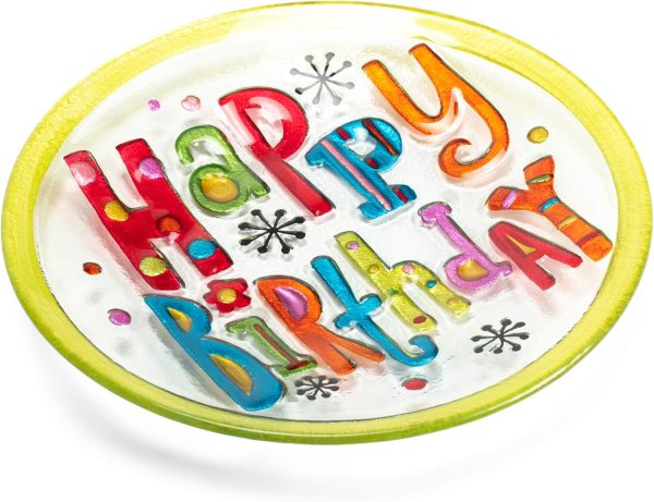 Happy Birthday Round Green Multicolored 11 x 11 Vibrant Glass Accent Plate - Image 2