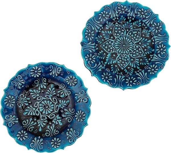 Turkish Decorative Plate Set of 2-7.08''(18 cm) Handmade Ceramic Ornament for Home Hanging Wall Decor